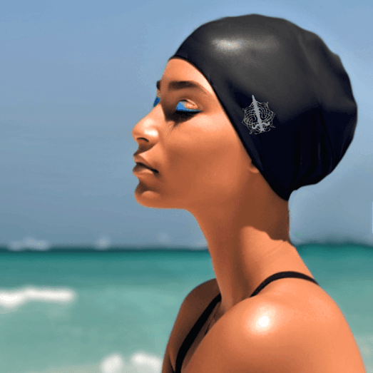 black hair swim cap